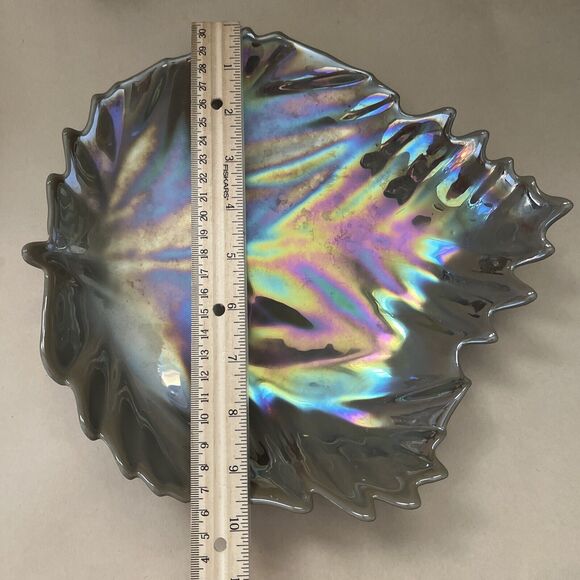 5 pc Glass Ceramic Maple‎ Leaf Handcrafted Tray Candy Dish Green/Red/Gray - Picture 14 of 16